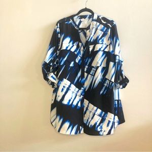 NWOT Calvin Klein Blue Printed Button Up XL